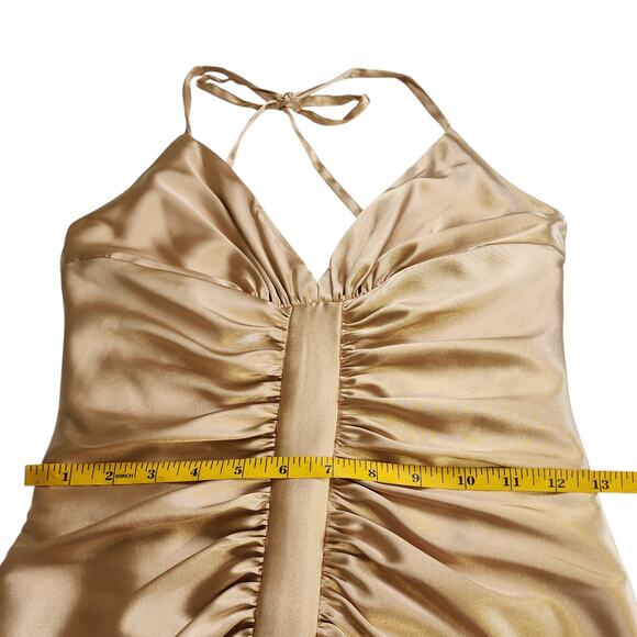 Jessica McClintock Womens Vintage Halter Dress Size 4 Gold Y2K Ruched Drop Waist - Picture 11 of 16